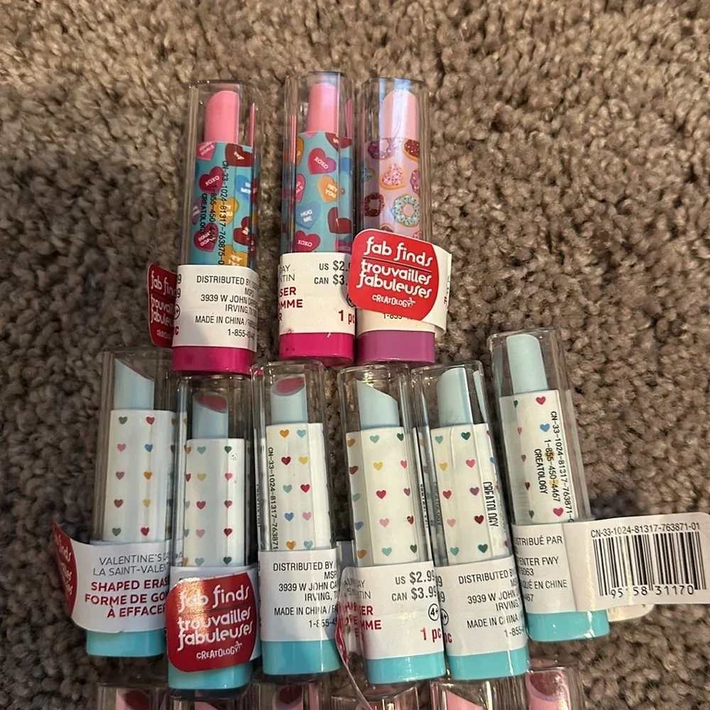 Valentine’s Day favor lipstick erasers 15 count